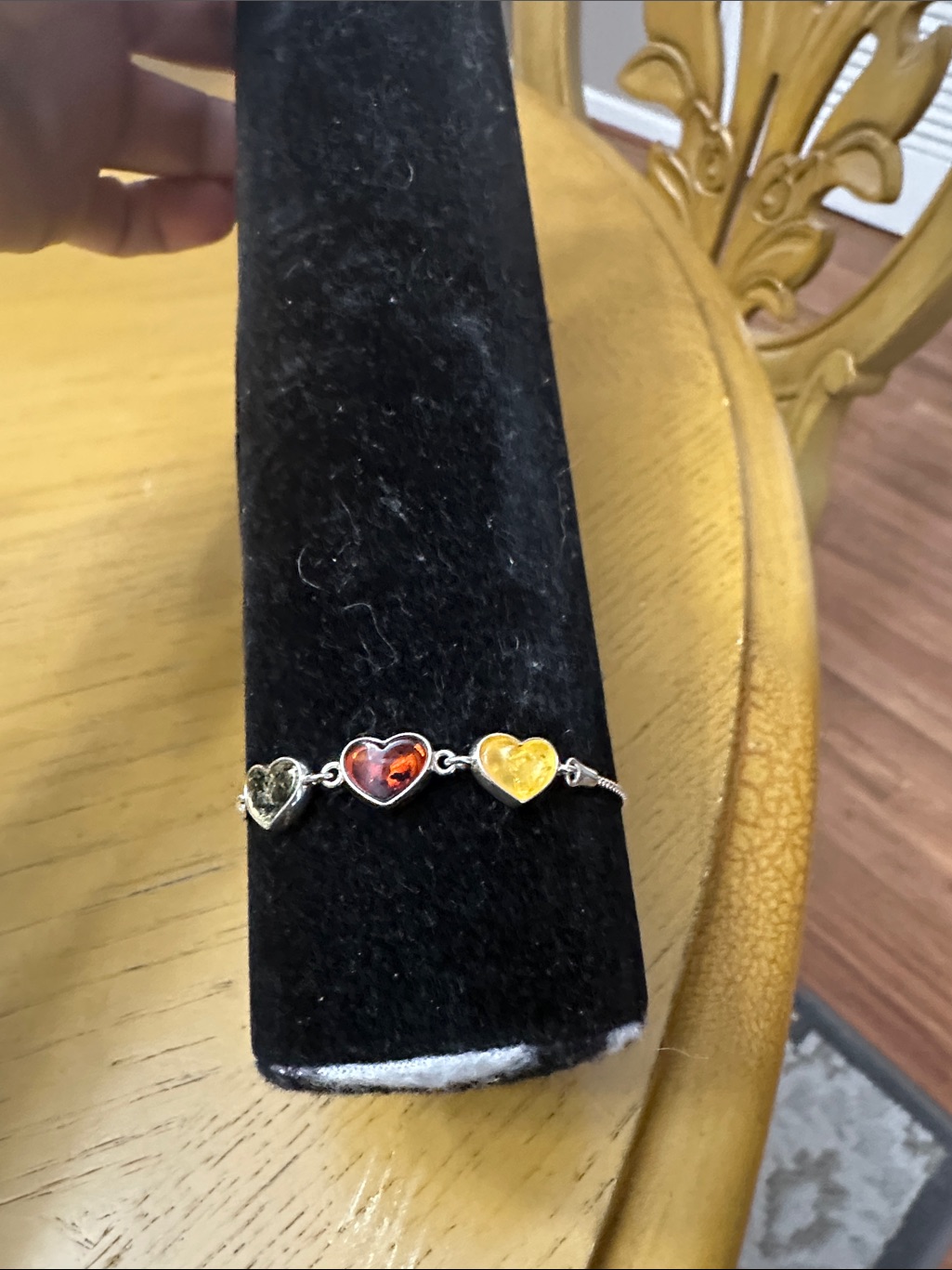 Silver Heart Link Bracelet With Green, Red And Yellow Heart Stones